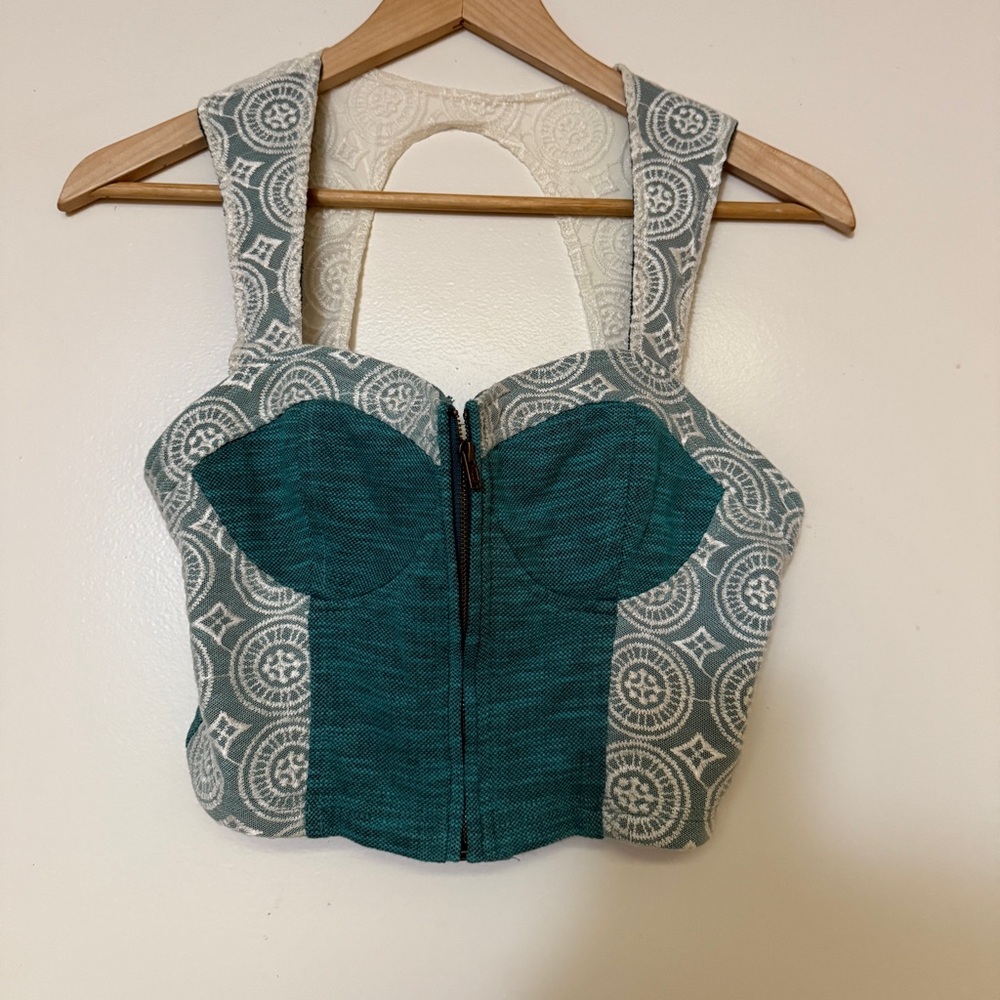 NWT Pins & Needles Teal and Cream Bohemian Patterned Women's Crop Top